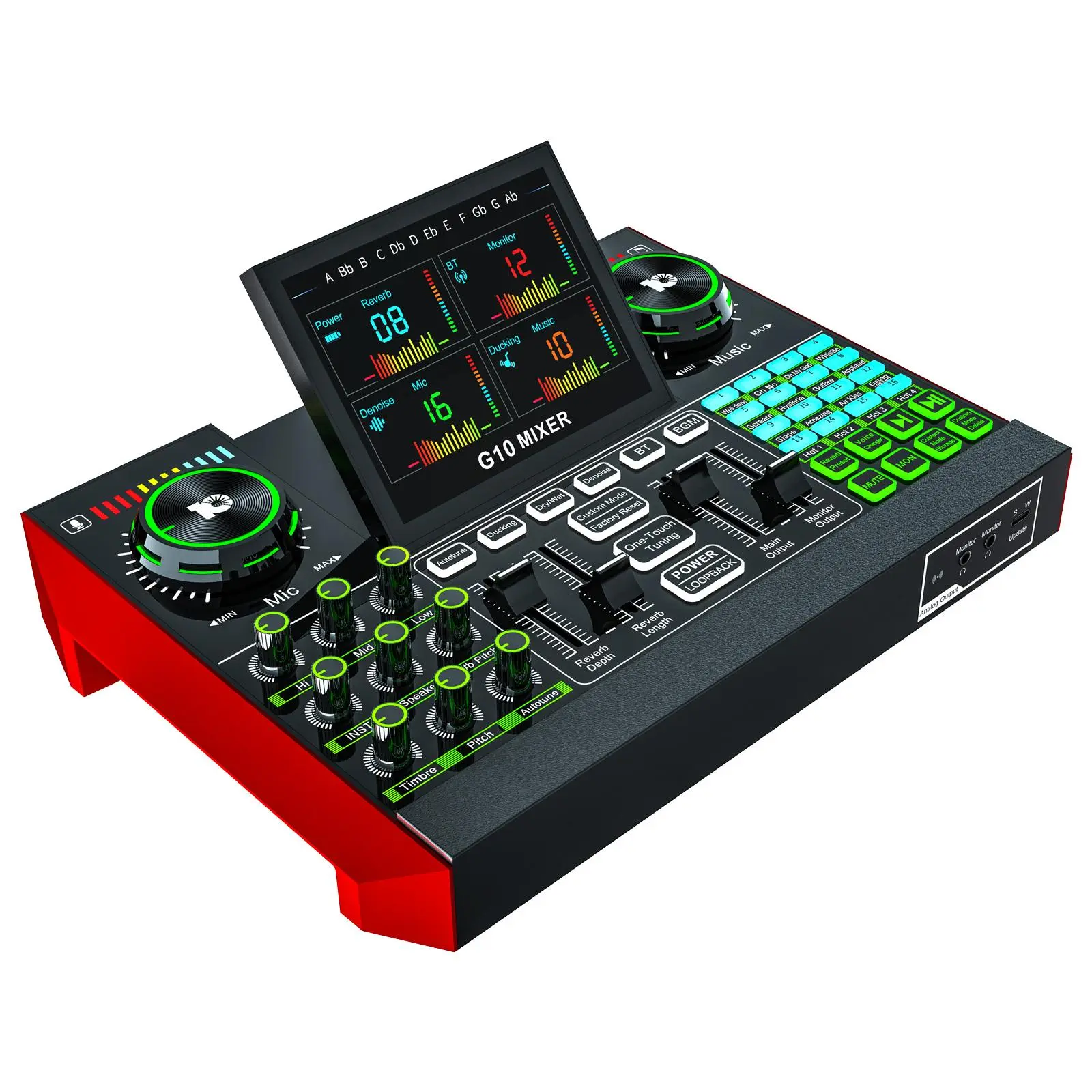 G10 Audio Interface & Sound Card – Podcast Equipment | 48V Phantom Power | Voice Changer | Mixer for PC Gaming Singing | Adjustable Colorful Lights