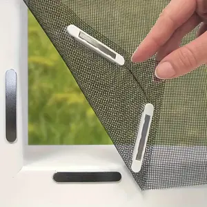 This black, removable, and trimmable mosquito screen can be easily installed without drilling.  It features a dense mesh, Velcro fasteners, and magnetic clips to ensure a secure fit.