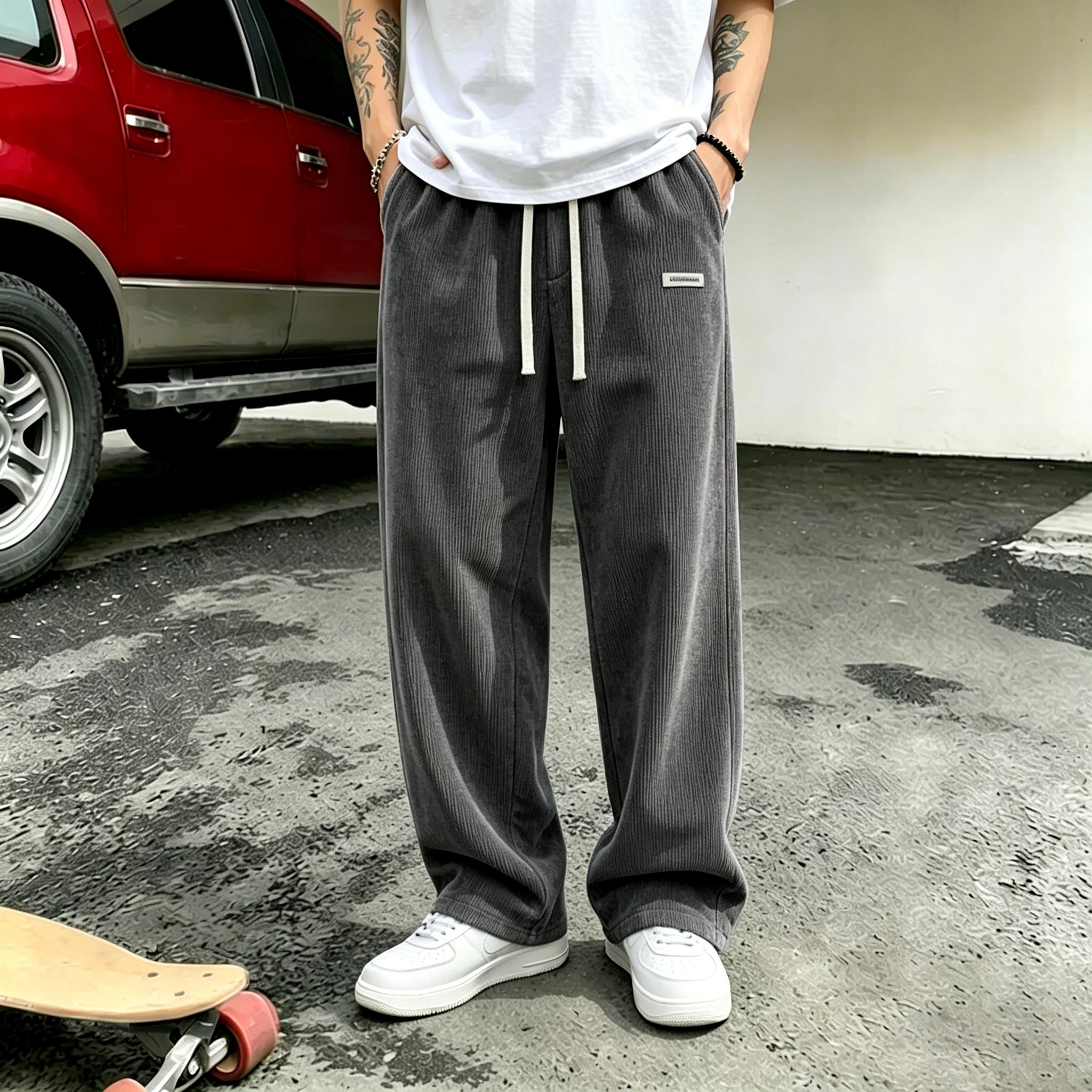 Men’s retro corduroy casual pants, loose straight fit, comfortable breathable fabric, versatile new arrival for spring, summer, and autumn