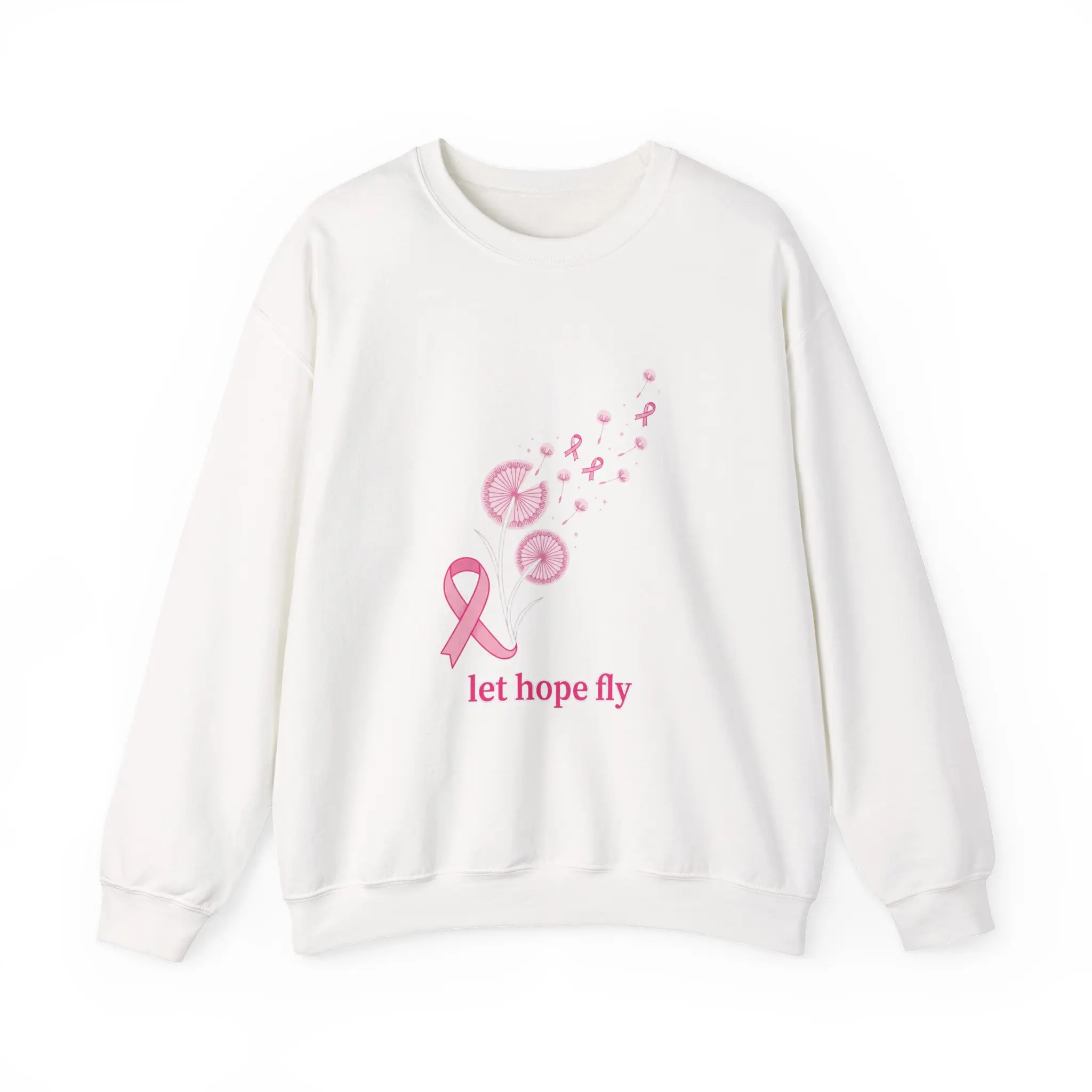 Let Hope Fly Ribbon Crewneck Sweatshirt | Breast Cancer Awareness, Pink Ribbon Embroidery Everyday