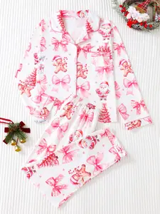 【clearance sale】 Pajamas for Women - Long Sleeve Button Down with Santa Claus and Snowman Design, Fitted Style, Perfect for Holiday Wear