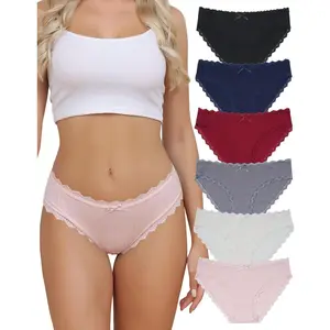 LEVAO 6 Pack Women's Cotton Bikini Underwear Soft Low Waist Panties Cheeky Lace Underpants S-XXL
