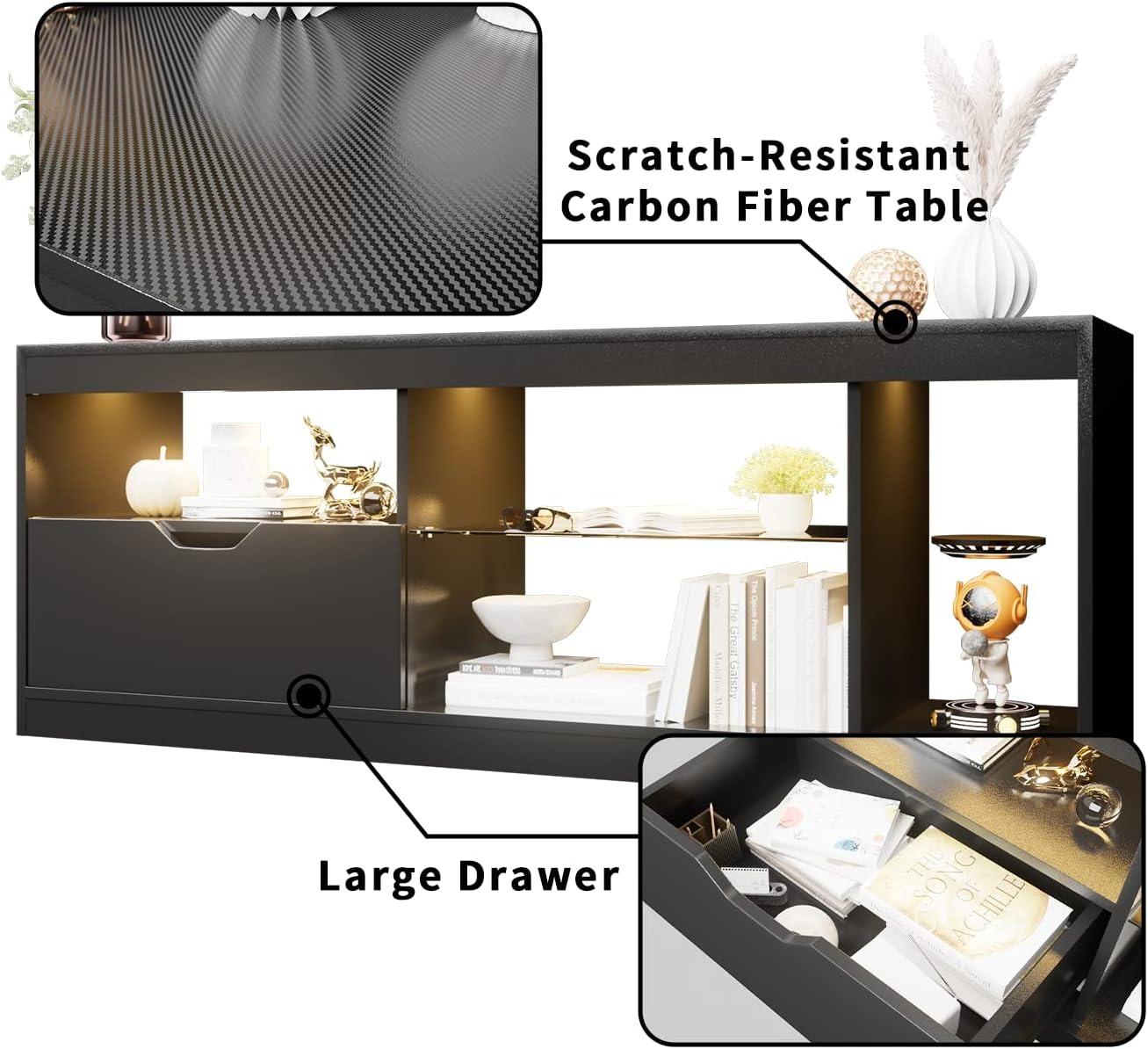 FURMAX Modern LED TV Stand for Televisions up to 65+ Inch with Glass Shelves and Drawer, Gaming Entertainment Center with Multiple Dynamic RGB Modes, for Livingroom, Bedroom, 55 Inch FURMAX Modern LED TV Stand for Televisions up to 65+ Inch with Glass Shelves and Drawer, Gaming Entertainment Center with Multiple Dynamic RGB Modes, for Livingroom, Bedroom, 55 Inch