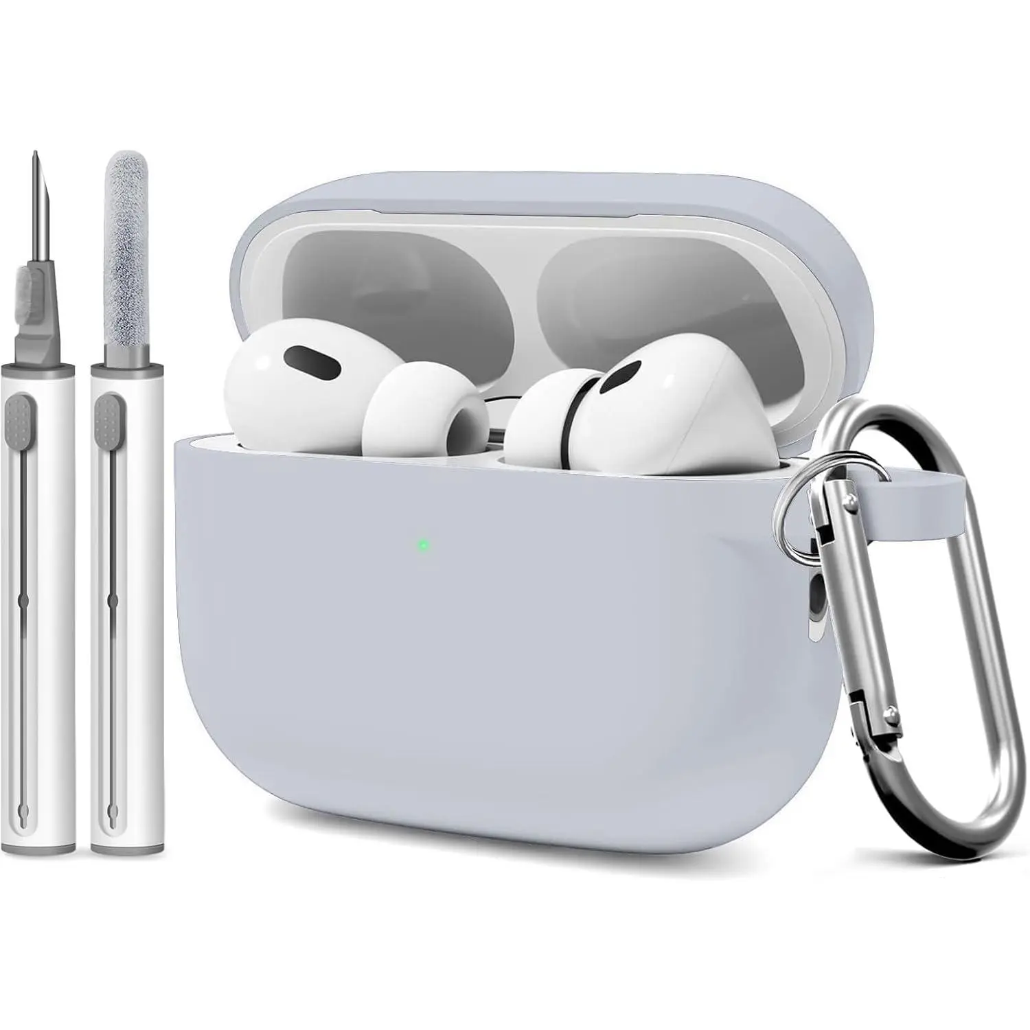 D8-Grey Blue Shockproof Soft Silicone Case Cover for AirPod Pro 3, with Protection Design, Cleaner Kit, Keychain, Compatible with 3rd Gen AirPods Case, for Men & Women