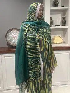 Linen Dresses with Matching Scarf Green and Yellow Striped Design for Women Comfortable Stylish and Trendy Fashionable