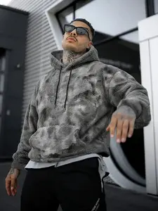 Men's Tie-Dye Hooded Sweatshirt, Soft Plush Drop Shoulder Long Sleeve Pullover, Casual Loose Fit for Fall & Winter Layering