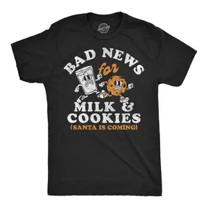 Mens Funny T Shirts Its A Bad Day For Milk And Cookies Sarcastic Christmas Graphic Novelty Tee For Men Mens Funny T Shirts Cool Vintage Fashion T-Shirt Gift Classic Menswear Christmas Apparel for Men Funny Food Black -