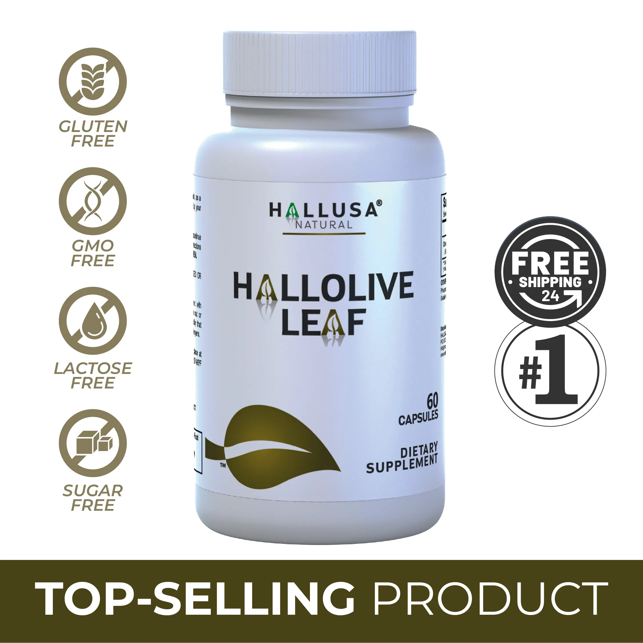 HALLOLIVE OLIVE LEAF - 60 capsules - Immune Support - Triglycerides & Cholesterol - Antioxidant - Dietary Supplement Olive Leaf - Hallusa Natural Vitamin Healthcare