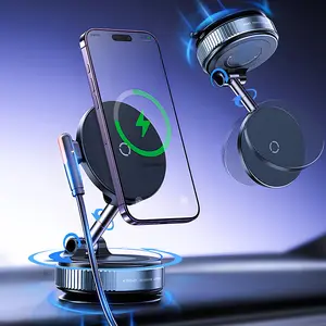 Magnetic Car Phone Holder Charger 15W Fast Wireless 78+LBS Suction 2400gf Strong 360° Adjustable Phone Holder for iPhone 12-17 Series Universal Compatibility High Efficiency