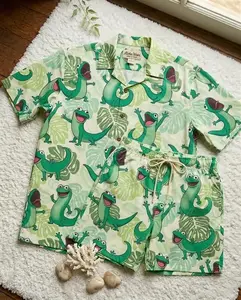 Funny Green Gecko Lizard Hawaiian Shirt Shorts Set Men Women Cute Cartoon Tropical Monstera Leaf Loose Casual Aloha Matching Beach Summer Vacation Party Gift