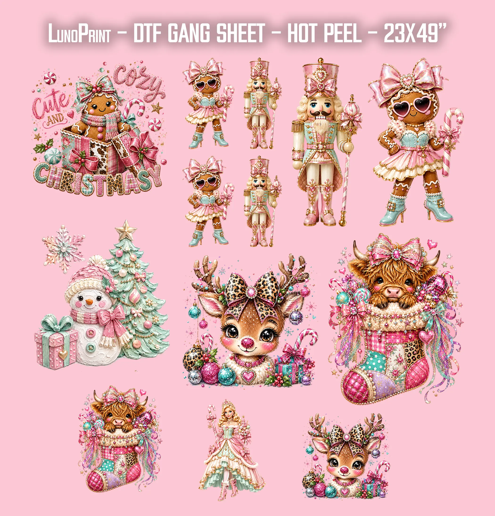 Christmas DTF Gang Sheet, 23x49 in. Ready-to-Press Heat transfers