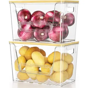 2 Set Pantry organizers and Storage, kitchen organizers and storage with Bamboo Top, Stackable Kitchen Pantry bin for Onion,Potato,Fruits,Produce,Vegetable
