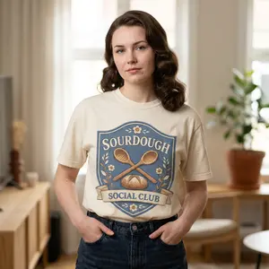 Sourdough Social Club T-shirt | Vintage Baking Badge, Bread Loaf & Spoons