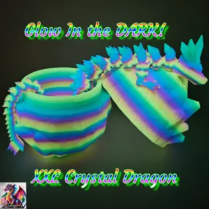 XXL Glow In The Dark Crystal Dragon Almost 30" 3D Printed Dragon With Matching Crystal Dragon Egg  Articulated Dragon Desk Fidget Great Gift