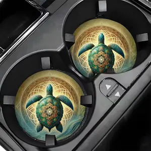 Mandala Turtle Car Cup Mat Set, Non-Slip Insert Design, Easy Installation, Fits Trucks, Cars, Rvs, Truck Interior Accessories, Universal Automotive Accessories