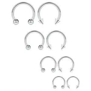 8pcs Punk Spiked/ Bead Design Nose Septum Ring, Fashion Accessories for Men & Women, Body Piercing Jewelry, Nose Hoop