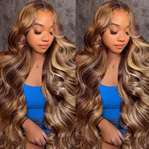 Pizazz Hair Honey Blonde Lace Wig Human Hair 220 Density 4/27 Highlight Ombred Colored 13x6 HD Lace Front Wigs Human Hair Body Wave Lace Front Wig Human Hair Pre Plucked Lace Frontal Wigs Human Hair for Women
