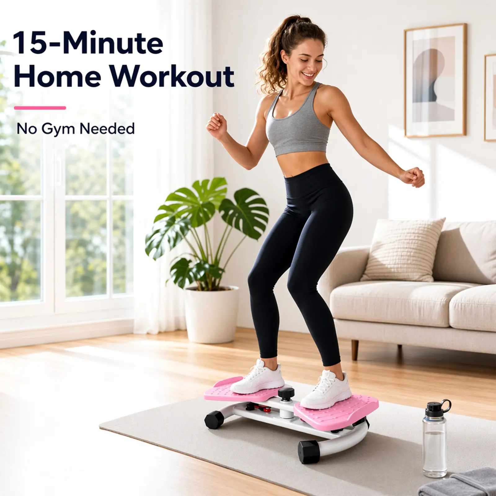 Multifunctional Home Exercise Equipment - Wide Massage Pedals Waist Twister Ab Board Mini Stepper with Resistance Bands, Non-Slip Dual Support, Low Noise, Low-Impact Workouts, Odor Free, 300lbs Capacity, At Home Gym Equipment for Core & Full Body Training
