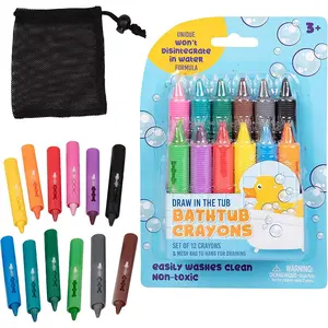 Bath Crayons Super Set of 12 Draw in the Tub Colors w Bathtub Storage Mesh Bag - Safe for Children - Art Project Gift for Kids & Toddlers