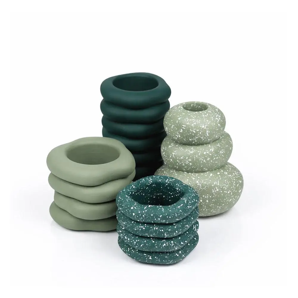 Hollis Modern Minimalist Handmade Concrete Stacked Ring Planter Set with Drainage Holes, Concrete Planters, Modern Plant Pots, Aesthetic Mini Flower Pots