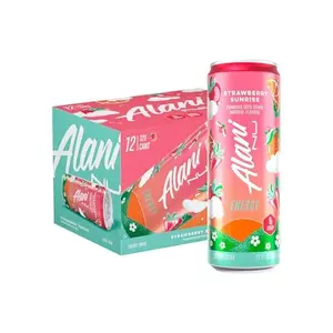Alani Nu STRAWBERRY SUNRISE Sugar Free, Low Calorie Drinks, 200mg Caffeine, Biotin B Vitamins, Zero Sugar, 10 Calories, 12 Fl Oz Cans, 12 Pack