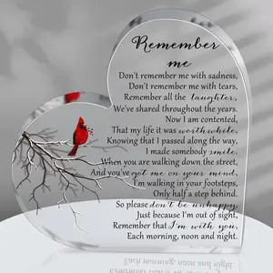 Acrylic Heart Memorial Gift with Bird Design—A thoughtful sympathy and remembrance keepsake for honoring the loss of a loved one.