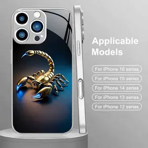 Luminous Gold Scorpion & Pink Metallic Paint Tempered Glass Handheld Cover, Smartphone Protector Accessories for iPhone 17, 16, 15, 14, 13, 12, 11 Plus Pro Max