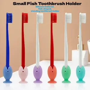 3pcs Fish-Shaped Silicone Toothbrush Holder, Mini Cute Toothbrush Stand, Portable Travel Toothbrush Protector, Suction Cup Wash Set