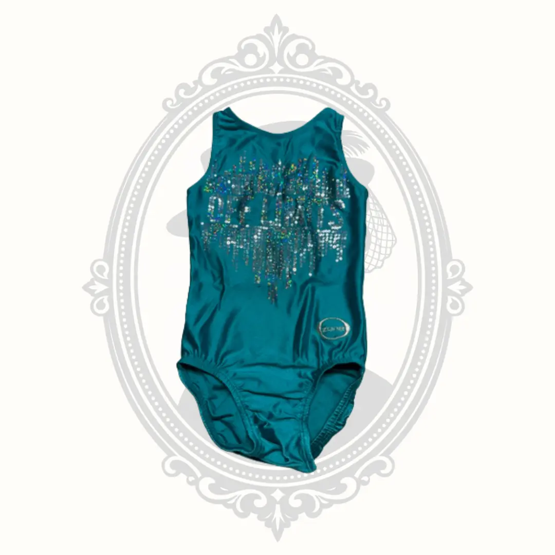 Zone Gymnastics Leotard Girls YS Teal Rhinestone Dreams Sleeveless Dance Cheer