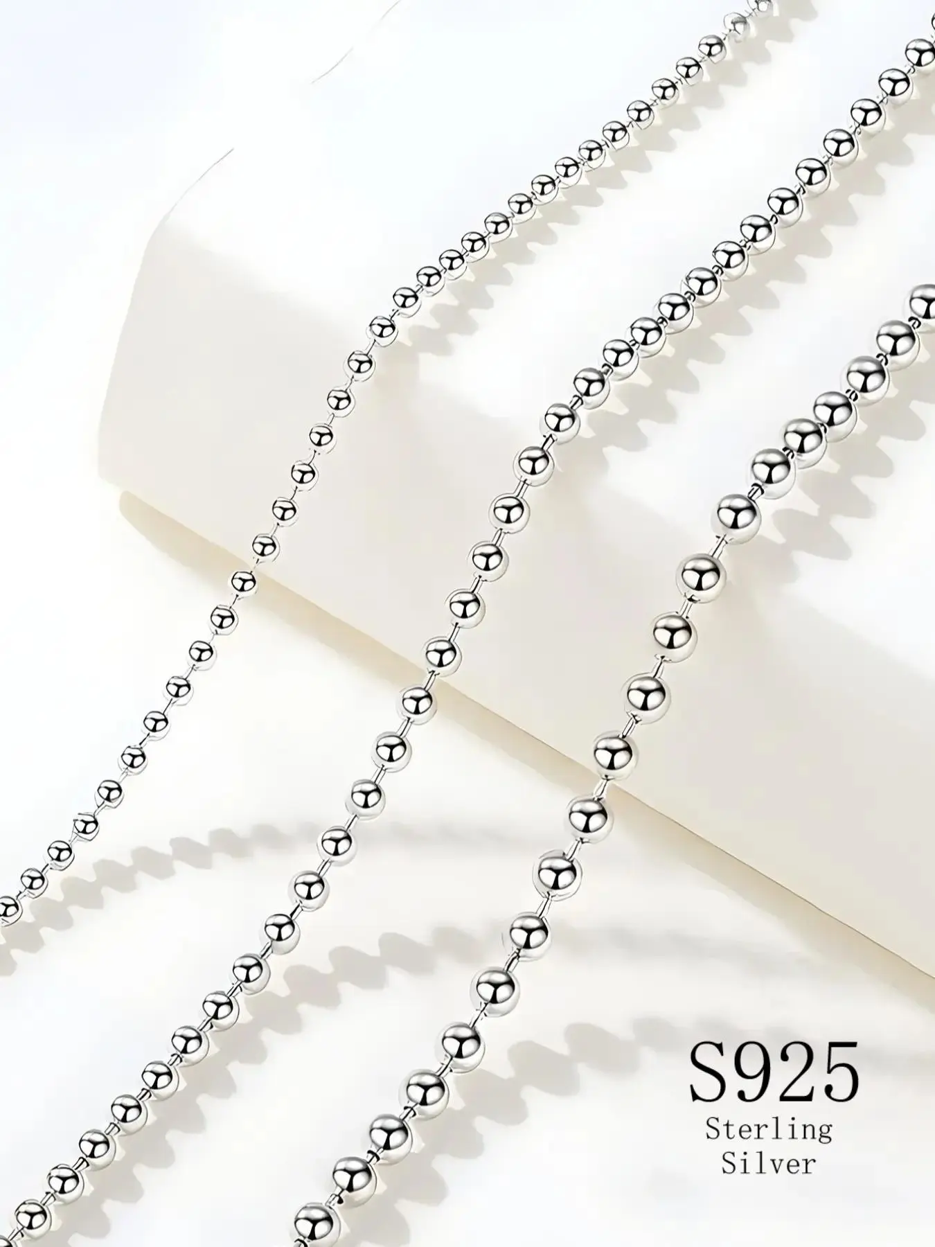 S925 Sterling Silver Simple Round Bead Fine Chain Necklace, Dainty Necklaces, Fashionable Sterling Silver Necklace for Women & Girls, Trendy All-match & Exquisite Jewelry for Birthday Gift, Minimalist Chain Necklace