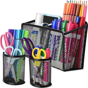 Dry Erase Marker Holder for Whiteboard, Mesh Pen & Pencil Holder for Refrigerator,   Basket for School Locker, Office & Classroom Organizer (Black, 3-Pack)