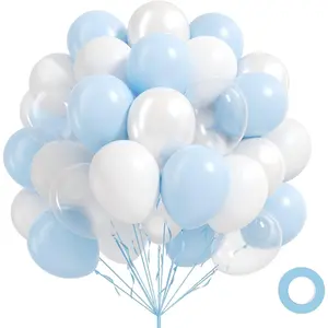 60 count Blue and White Balloons 12inch, Clear  White Light Blue Balloons for  Shower Birthday Party Decorations