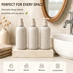 Modern Wheat Straw Soap Dispenser Set, Soap Container, Soap Canister, 3 Pack 16.9oz Plastic Bottles, Matte Finish Design, Perfect for Kitchen & Bathroom Use, Home Goods