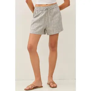 Striped Linen Shorts Slate