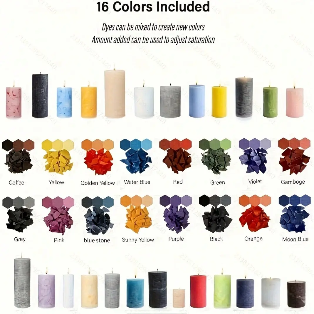 Candle dye set: 16 kinds of colored candle dyes, 5 grams each, suitable for DIY candle making and dyeing, candle handicraft materials, for candle making