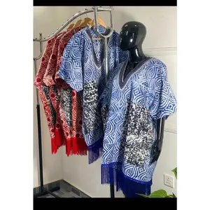 Bvocado Halima Short Fringe Dress - Breathable Batik Print V-Neck Short Sleeve Summer Elegance Women's Wear