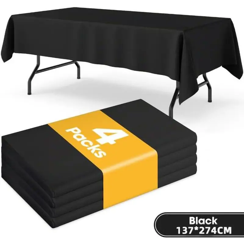 4pcs Thick Plastic Disposable Tablecloths, Party Wedding Thanksgiving Decor, Rectangular Plastic Set, Leak-Proof and Durable