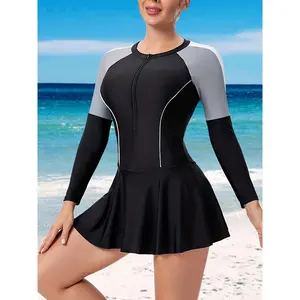 Women's High-Elastic One-Piece Competitive Swimsuit with Full Back Zipper - Solid Color Round Neck Racing Suit for Swimming,, Water - Non- Athletic Wear FDTNYXFD (Hand Washable)