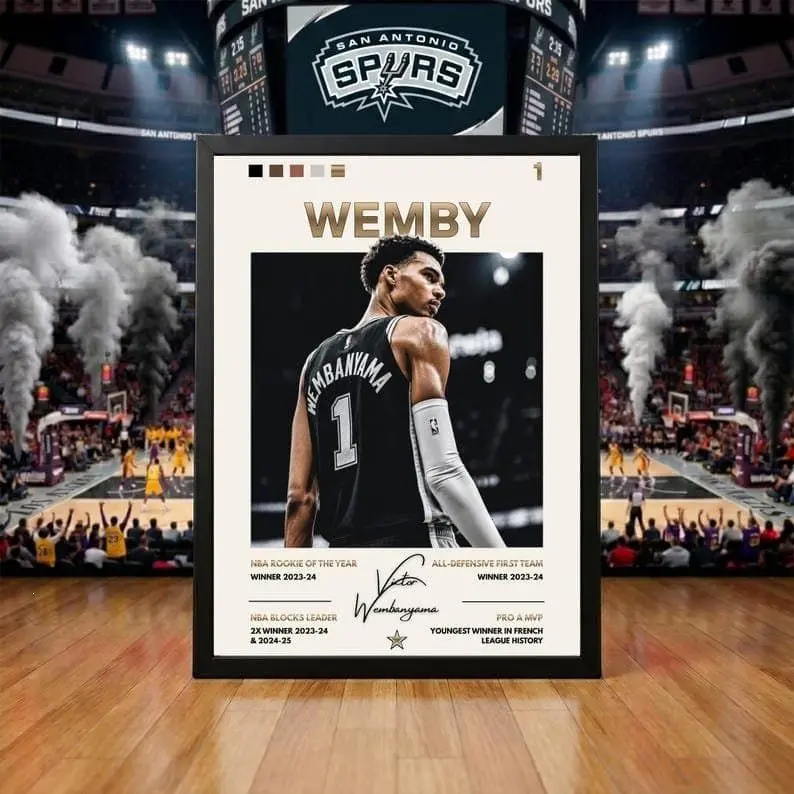 Eco-Friendly Artistic Wembanyama Basketball Poster - San Antonio NBA Player Paper Photo Print, Kids Room Wall Decoration, Sports Themed Home Decor Gift
