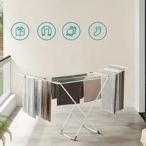 Heavy-Duty Foldable Laundry Drying Rack Portable Shoes Clothes Rack For Indoor Outdoor Use Space-Saving Design Easy To Fold Gullwing Design Sturdy Metal 50lb Capacity White Drying Racks