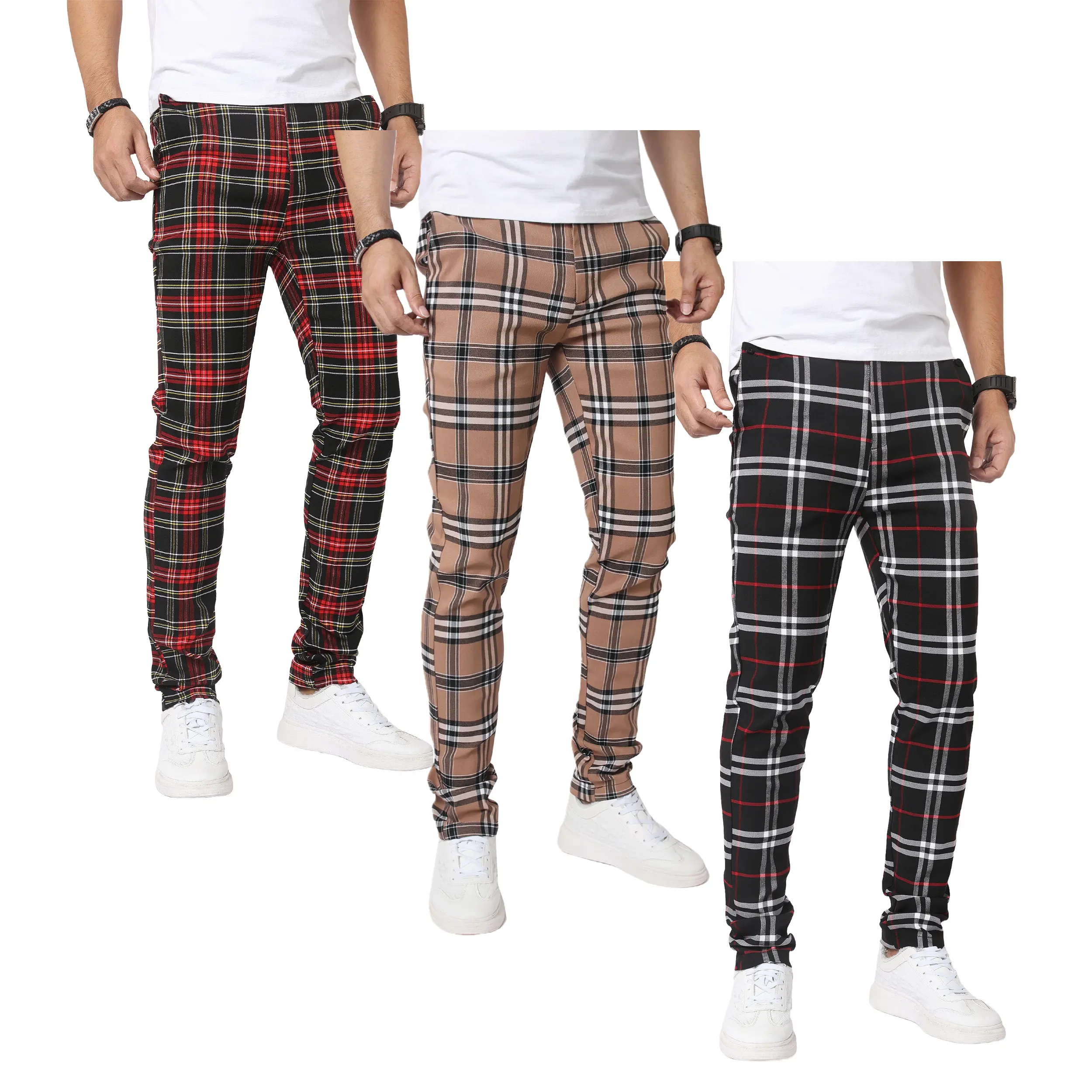JUNBAOSS Men's 1,3 Pack Slim Fit Stretch Dress Pants Plaid Skinny Pants for Men, Straight Leg Fashion Comfort Flex Waist Pants, Mens Casual Business Golf Dress Chinos Pants