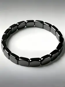 Natural Hematite Square Beaded Elastic Bracelet, Unisex Black Magnetic Stone Healing Crystal Jewelry for Men Women, Elastic Fit All Wrist Sizes, Wholesale Available, Stretch Bangle Bracelet