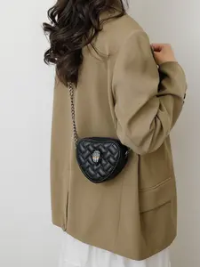 Mini Crossbody Bag with Chain, Heart Shape Colorblock Design, Multi-Color Options, Casual Style, All Season, Elegant Commute Bag, Crossbody Shoulder Bag