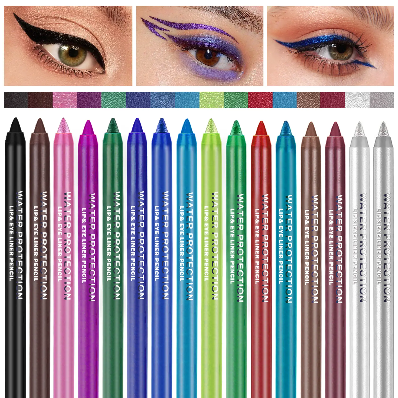 QIUFSSE 16 Color Pigmented Eyeliner Pencil Multi-Pack, Waterproof and Smudge-Proof Eyeliner Cosmetic for Creative Makeup, Waterproof Gel Eyeliner