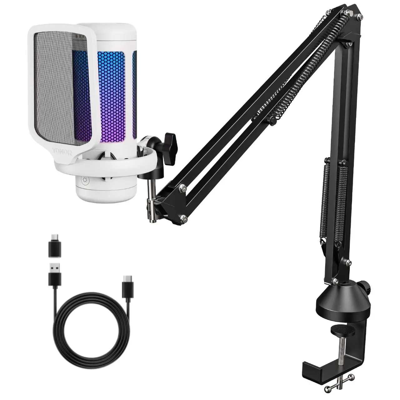 TONOR TC310 USB Microphone Set with Type-C Adapter – RGB, Pop Filter & Shock Mount for PC/PS4/PS5/Mac/Switch,summerwins