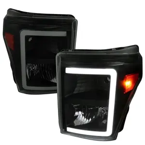 2011-2016 Ford F-250/F-350/F-450/F-550 Super Duty LED C-Bar Factory Style Headlights (Black Housing/Smoked Lens)
