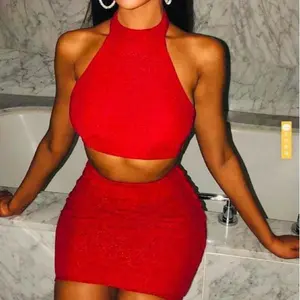 Mini skirt with halter top half shirt