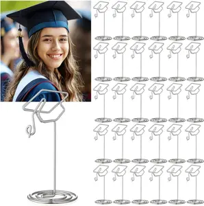 30 Pcs Grad Cap Graduation Picture Display Photo Table Card Holders 3.35 Inch Silver Metal Place Number Stands for Party Wedding Restaurant Centerpieces Decorations