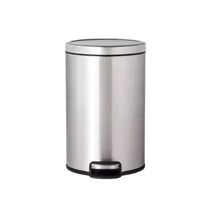 12L Round Step Trash Can  with Step-on Pedal,Silver