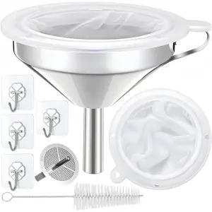Kitchen Funnel with Strainer, 5 Inch  Grade 18/8 Stainless Steel Funnel with 200 Fine Mesh Strainer Filter for Filling Bottles Cooking Oil  Juice Milk Coffee Salt